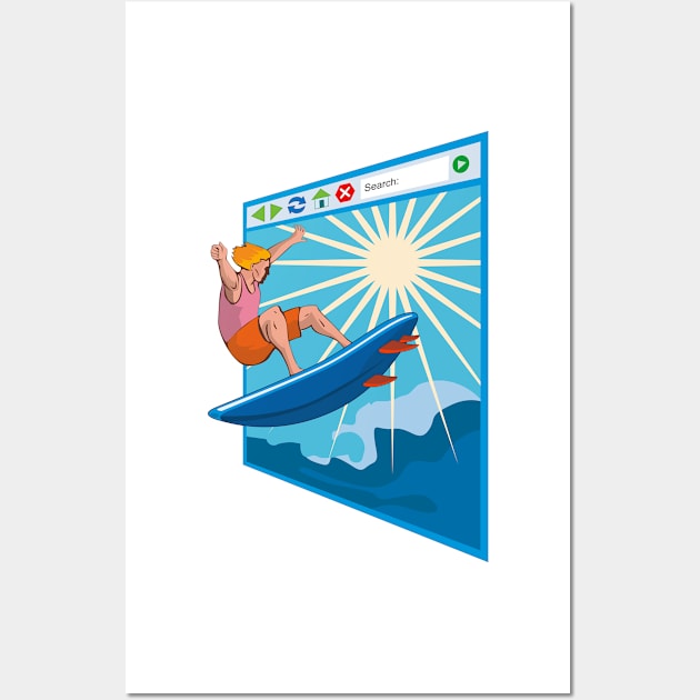 Surfing on Internet Retro Wall Art by retrovectors